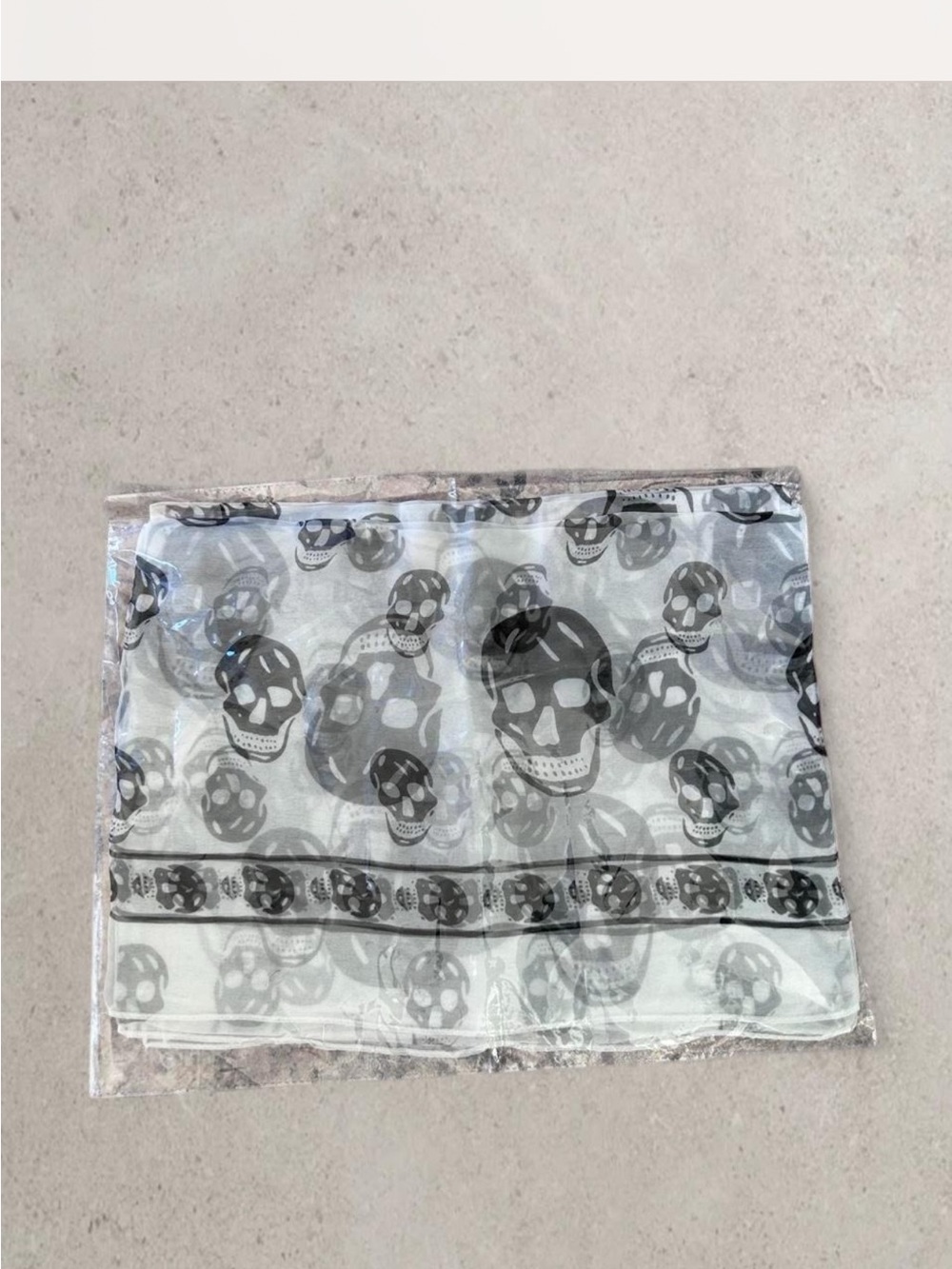 NWT Alexander McQueen Silk Skull Square Scarf Sheer White Black Italy Authentic - Picture 2 of 8